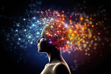 Obraz premium Dynamic Brain puzzle jigsaw, mindful awareness extraordinary cerebral mind complexity. Default Mode Network (DMN), Substance P adds complexity. Axon skills art of honing unraveling cognitive construct