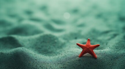 Starfish on the sand in a beach. Generative AI - obrazy, fototapety, plakaty