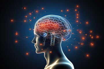 Obraz premium Brain puzzle, captivating jigsaw multicolored cognition. Neurotransmitter, brain network plasticity, learning strategie. Spatial orientation occipital bone, longterm depression (LTD) enigmatic pattern
