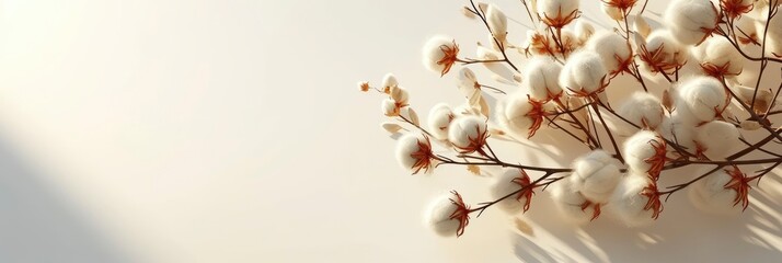 Cotton Flower Plant On Light Background, Banner Image For Website, Background, Desktop Wallpaper
