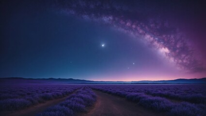 landscape of lavender in the night