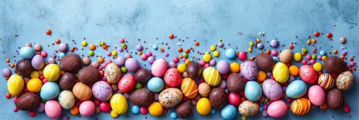Easter Sweets Candies Background Highcolored Blue, Banner Image For Website, Background, Desktop Wallpaper