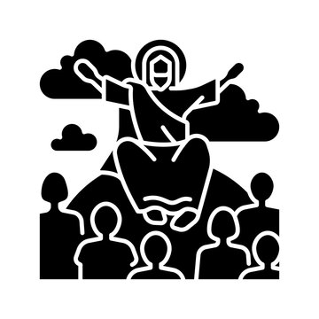 recommend clip art: Sermon on mount black glyph icon. Jesus Christ and disciples. Moral teachings. New testament. Biblical scene. Silhouette symbol on white space. Solid pictogram. Vector isolated illustration