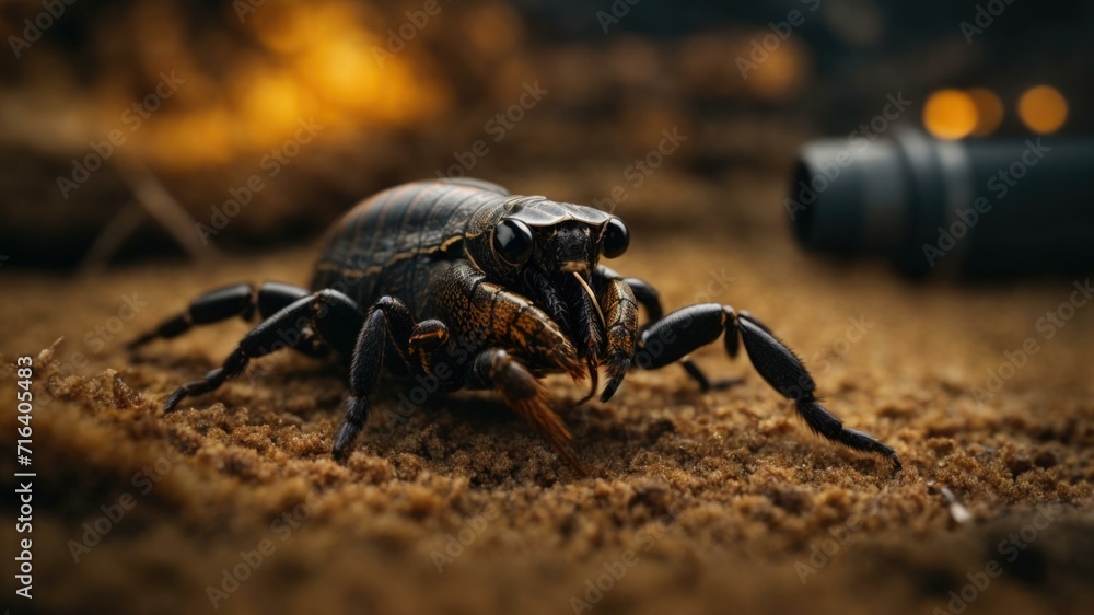 Poster a large bug with a camera in the background. generative ai.