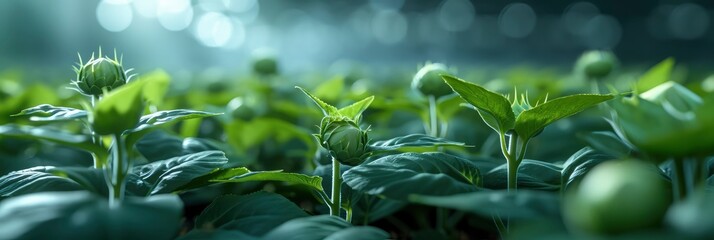 Field Sunflower Buds Selective Focus Nature, Banner Image For Website, Background, Desktop Wallpaper