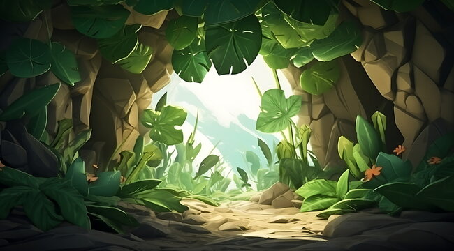 tropical plant on green ground. Generative AI