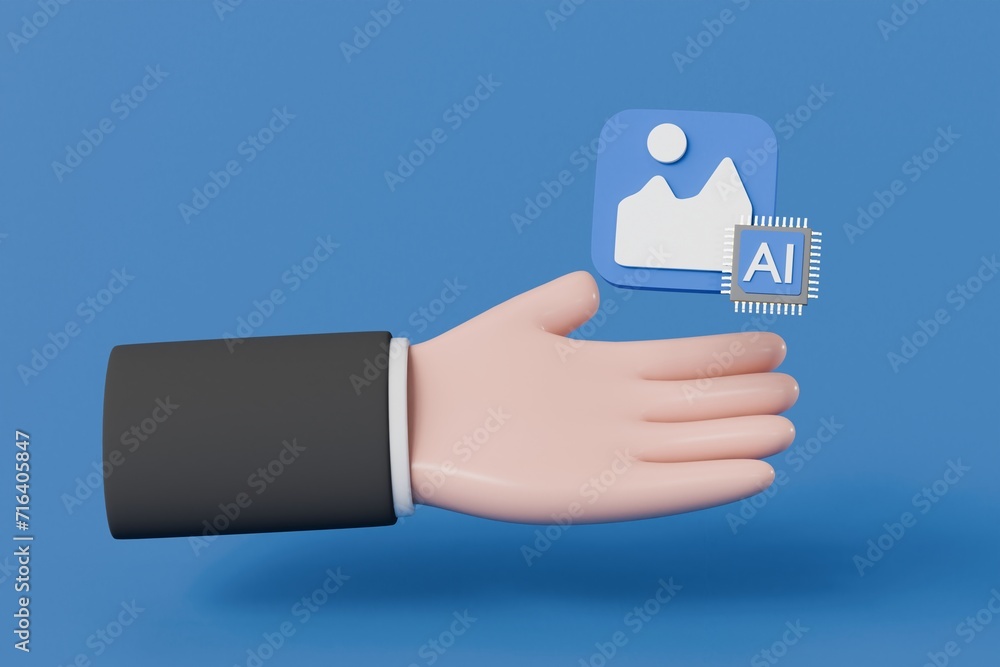 Poster 3d hand holding ai chip icon. generative ai concept, technology and engineering concept, artificial 