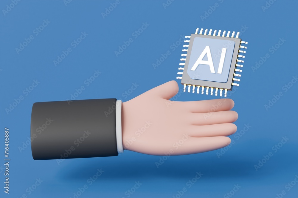 Poster 3d hand holding ai chip icon. generative ai concept, technology and engineering concept, artificial 
