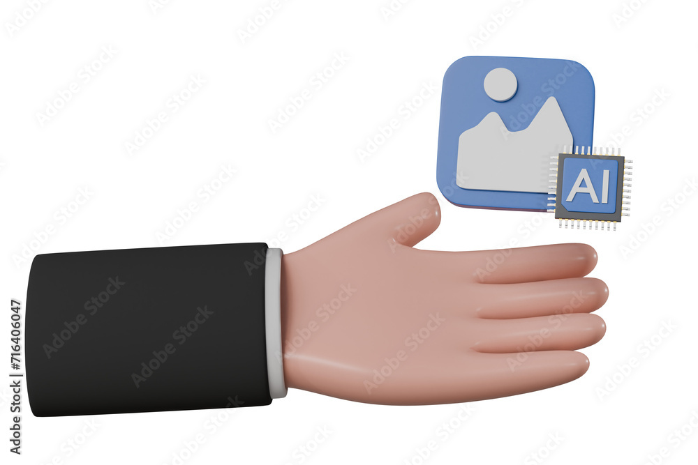 Poster 3d hand holding ai chip icon. generative ai concept, technology and engineering concept, artificial 