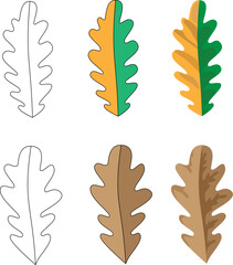 Vector set of oak leaves. Isolated on white background.
Illustration made by hand.