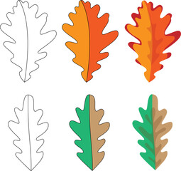 Vector set of oak leaves. Isolated on white background.
Illustration made by hand.