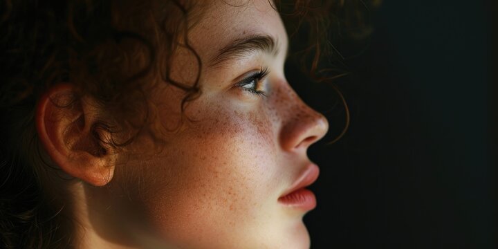 A close-up photograph capturing the unique features of a child's face, showcasing their adorable freckles. Perfect for adding a touch of innocence and charm to any project