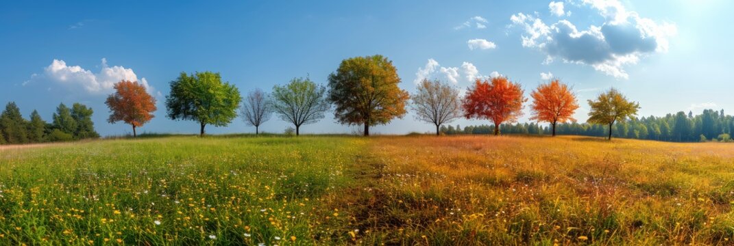 Four Seasons Collage Panoramic Images Beautiful, Banner Image For Website, Background, Desktop Wallpaper