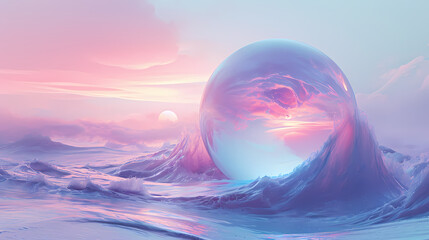 Pink and Blue Waves Enchanting Circular Realism