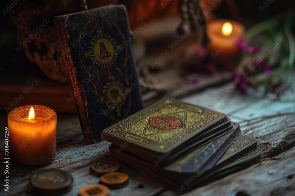 Poster a picture of a candle and some books on a table. suitable for various themes and concepts