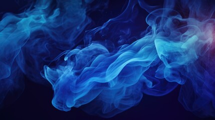 Obraz premium Blue Color Particles in the Magic Mist: Shiny Smoke of Ink Water and Glitter Fluid on Dark Abstract