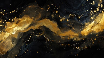 Black Gold Glitter Alcohol Ink Spritz Painting: A Generative AI Artwork of Abstract and Glittering