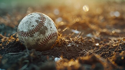 A baseball sitting on top of a dirt field. Suitable for sports-related designs and projects