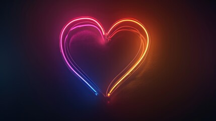 A heart-shaped neon sign glowing on a dark black background. Perfect for adding a touch of romance and love to any design or project