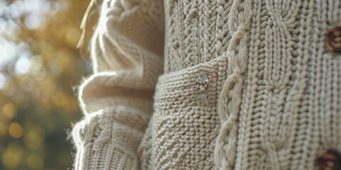 A detailed close-up view of a sweater with buttons. This versatile image can be used to showcase fashion, clothing, or even as a background for winter-themed designs