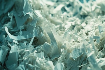 Obraz premium Shredded paper piled on top of a table. Can be used to depict concepts of waste, recycling, or destruction.