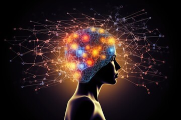 Obraz premium Brain neuron, creativity colorful canvas of cognition. Axon attraction navigate neural imaginarium, fostering originality. Amidst higher order thinking, cultural nuances neuroscience, PET metabotropic