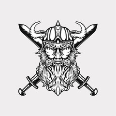 Viking head helmet with axe vector illustration