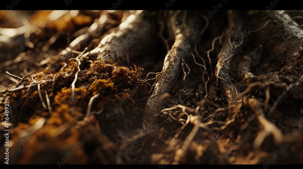 Poster moss-covered tree roots providing a natural and enchanting element to any landscape or nature scene.