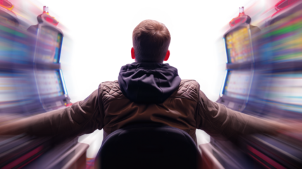 man addicted to gambling infront of slots machine