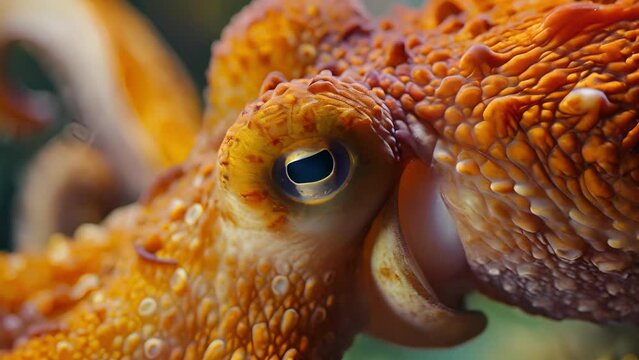 Closeup of the octo beak ready to snap shut on a small crustacean as it hunts for its next meal