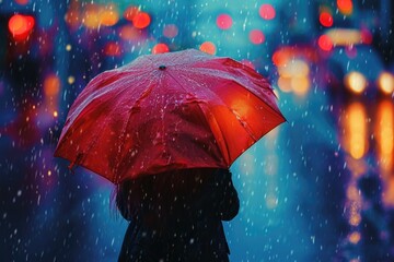 A person standing in the rain, holding an umbrella. Suitable for weather-related concepts