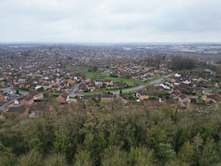 Fototapeta na wymiar Aerial View of Corby City of Northamptonshire England United Kingdom. November 1st, 2023