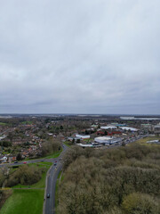 Fototapeta premium Aerial View of Corby City of Northamptonshire England United Kingdom. November 1st, 2023