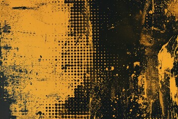 An abstract painting featuring yellow and black colors with intricate dot patterns. Ideal for...