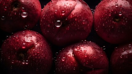Fresh plum with water splashes and drops on black background