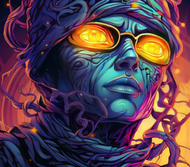 Cool Mummy in Halloween Theme With Psychedelic Effect