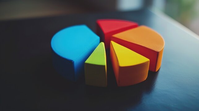 A close-up view of a pie chart displayed on a table. This image can be used to depict data analysis, business statistics, or financial planning