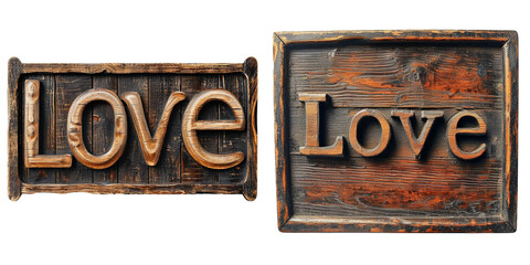 Carved Wooden Signs Set Isolated on Transparent or White Background, PNG
