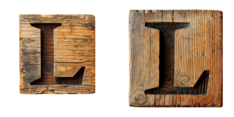 Wooden Block Set with Letter L Isolated on Transparent or White Background, PNG
