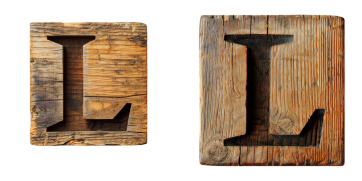 Wooden Block Set with Letter L Isolated on Transparent or White Background, PNG