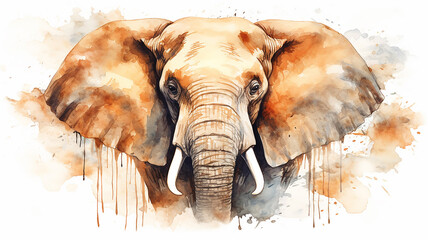 elephant watercolor portrait, multicolored paints on a white background