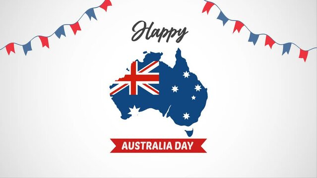 Happy Australia Day On January 26th. Animated Text And Map Of Australia. Celebrating Australia Day. Happy Independence Day.