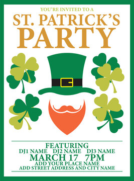 St Patrick's day party poster flyer or social media post design