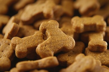 A pile of dog treats sitting on top of a table. Perfect for pet owners and dog lovers