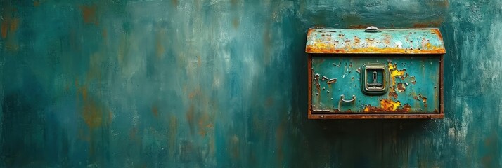 Old Turquoise Mailbox Rust On Green, Banner Image For Website, Background, Desktop Wallpaper