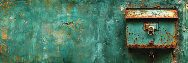 Old Turquoise Mailbox Rust On Green, Banner Image For Website, Background, Desktop Wallpaper