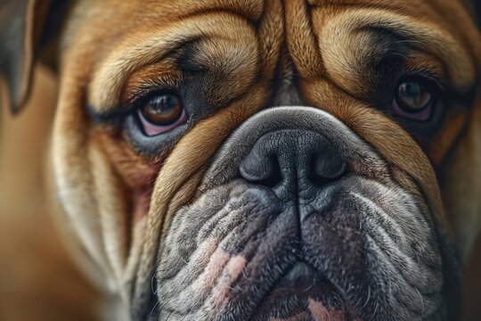 A close-up view of a dog with a sad expression on its face. This image can be used to depict loneliness, pet adoption, animal emotions, or the bond between humans and animals