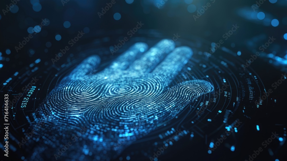 Poster a close-up image of a fingerprint with another fingerprint in the middle. can be used to illustrate 