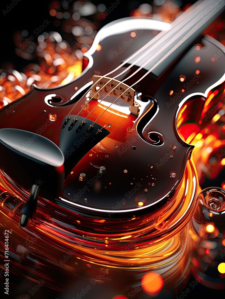 Poster Colorful retro abstraction of musical instruments, modern and abstract multicolor music background with fluid structure, violin and guitar, generative ai