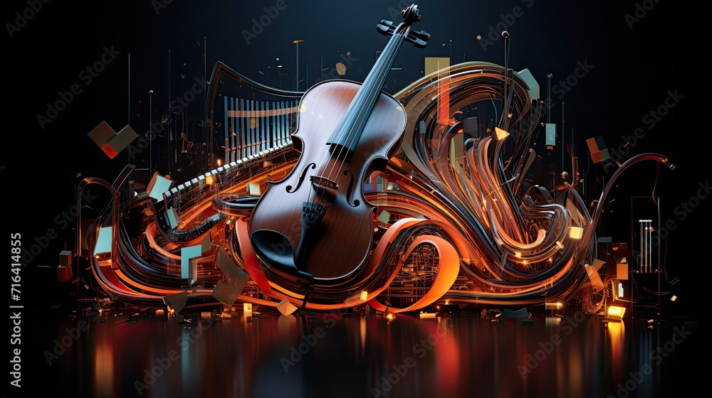 Aufkleber colorful retro abstraction of musical instruments, modern and abstract multicolor music background w